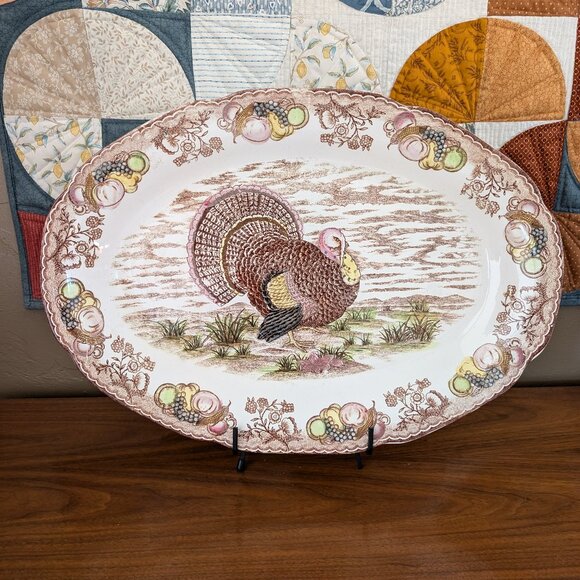 🦃Vintage Large Turkey Ceramic Serving Platter 20"x14" XL MCM - Picture 1 of 4